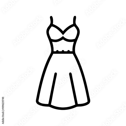 Simple outline drawing of a dress with thin straps and a flared skirt on a plain white background
