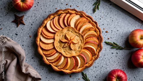 Delicious apple tart photography cozy kitchen dessert showcase natural light aesthetic food presentation