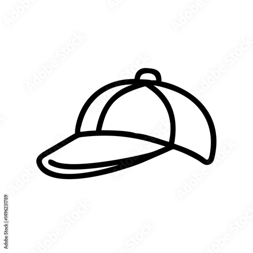 Simple line drawing of a baseball cap with a curved brim and a button on the top for headwear style