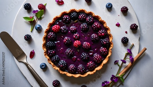 Delicious blackcurrant tart photography rustic kitchen food art natural light close-up visual delight