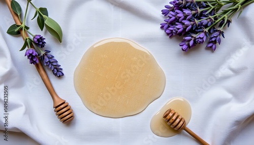 Delicious honey drizzle nature photography outdoor setting fresh plants artful composition for food lovers