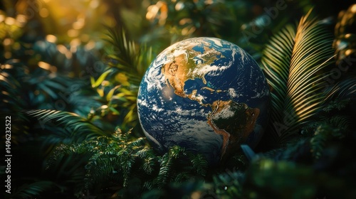 Earth in the Lush Rainforest A Symbol of Environmental Conservation