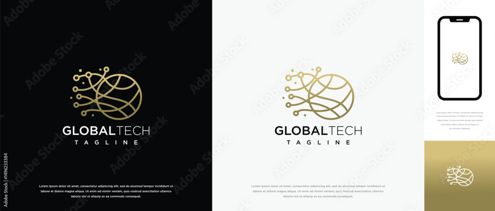 Naklejka premium Global technology logo design vector concept. Global technology connection logo icon.