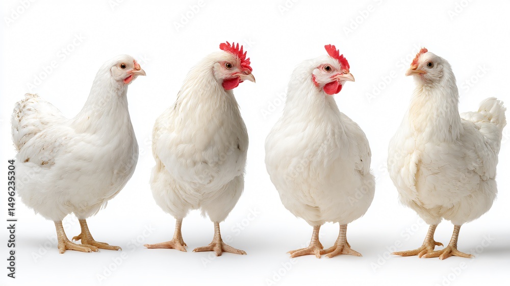 Fototapeta premium Elegant White Chicken Collection Portrait Standing Profile