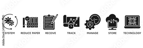 Document management icon set vector illustration concept relate to system, reduce paper, receive, track, manage, store, cloud and technology