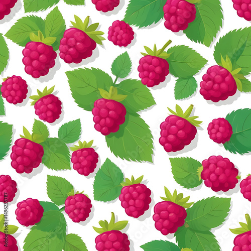 Raspberry pattern with leaves summer berry