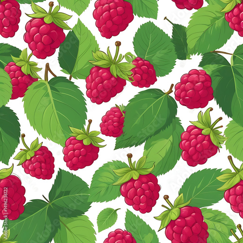 Raspberry fruit seamless pattern fresh berry