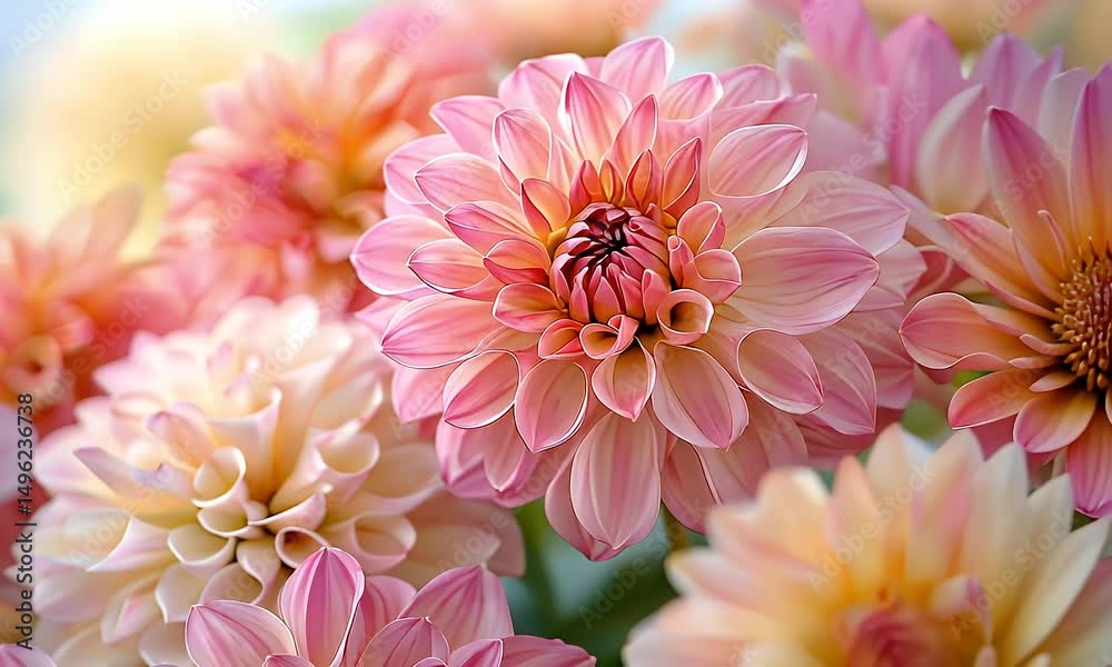 Charming Pink Dahlias in Full Bloom Captivating Floral Details with Soft Focus Background in a Captivating Close Up Charming Pink Dahlias in Full Bloom Captivating Floral Details with Soft Focus Background in a Captivating Close Up