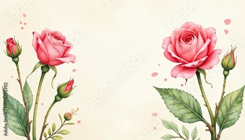 Delicate watercolor rosebuds on a cream background, floral print, home decor, subtle