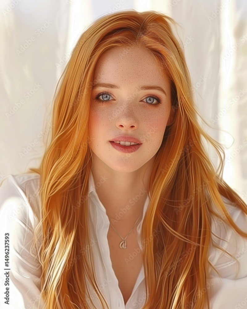 Fototapeta premium Retrato de mulher com cabelo ruivo e olhos azuis