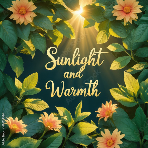 Vivid greenery illuminated by warm sunlight, accompanied by an optimistic message emphasizing peace and vitality