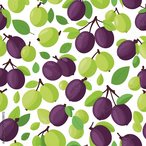 Plum and guava fresh fruit pattern