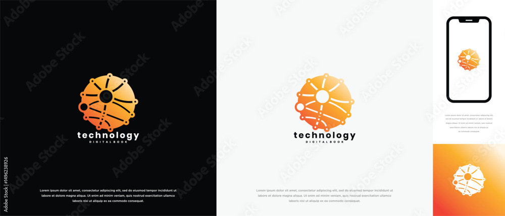 Naklejka premium Global technology logo design vector concept. Global technology connection logo icon.