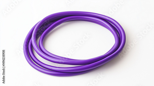 A purple electricity cord stretched across a white background, featuring a smooth insulated surface and visible plug ends.
