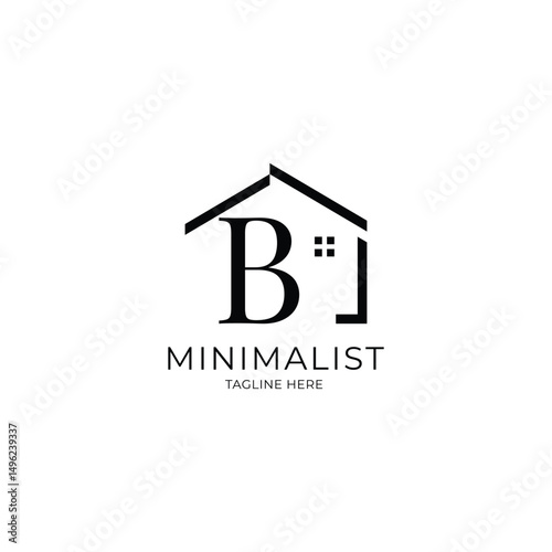 Simple and minimalist house logo with letter B. Logo template for real estate, architecture, and construction company