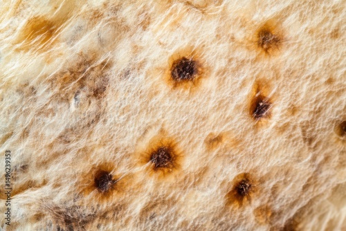Close up view of textured surface with dark spots
