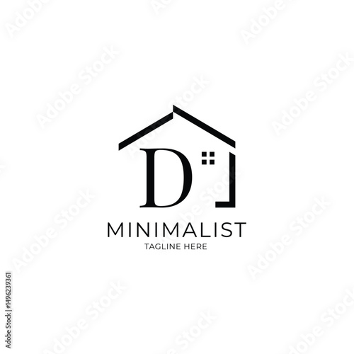 Simple and minimalist house logo with letter D. Logo template for real estate, architecture, and construction company
