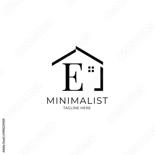 Simple and minimalist house logo with letter E. Logo template for real estate, architecture, and construction company