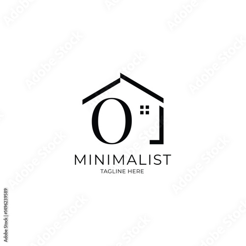 Simple and minimalist house logo with letter O. Logo template for real estate, architecture, and construction company