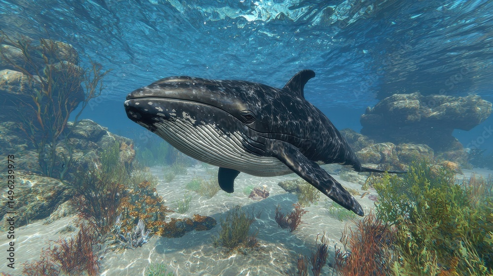 Obraz premium Majestic Humpback Whale Underwater Scene A 3D Render