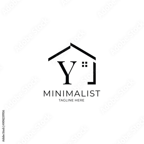Simple and minimalist house logo with letter Y. Logo template for real estate, architecture, and construction company