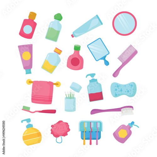 Essential Bathroom Items and Hygiene Products Illustration Collection
