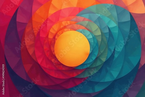 Symmetrical overlapping circles forming a radial design, simple, contemporary