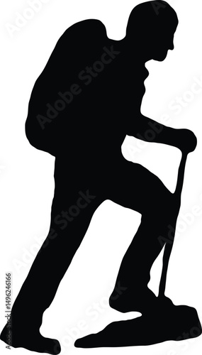 Man Exploring Mountains Silhouette