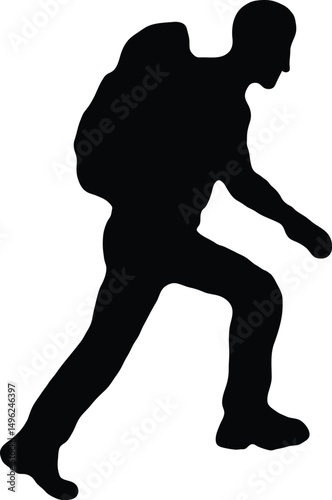 Man Exploring Mountains Silhouette