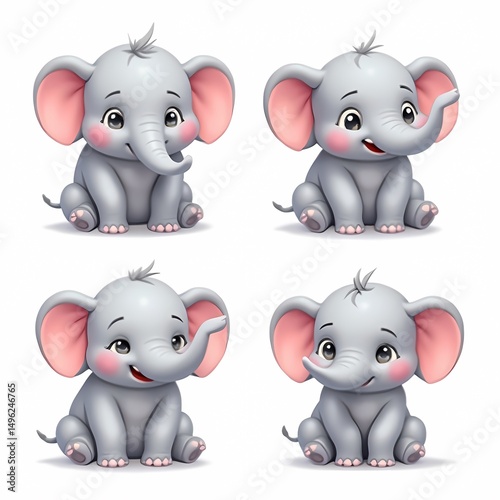 Cartoon Elephant Illustration Set