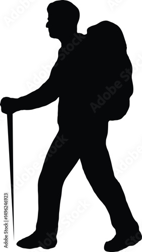 Man Exploring Mountains Silhouette