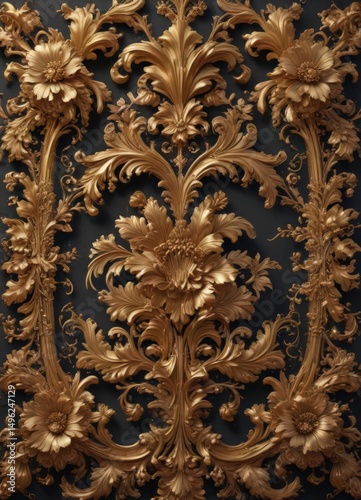 Intricate, gilded floral design, baroque style, antique, elegant