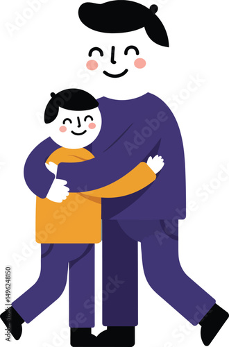 Father and son embracing in happy family moment vector illustration with simple design and bright colors 