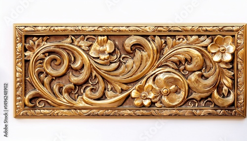 exquisite golden floral carving isolated on white background