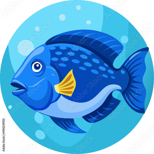 Cute cartoon fish swimming in blue underwater scene