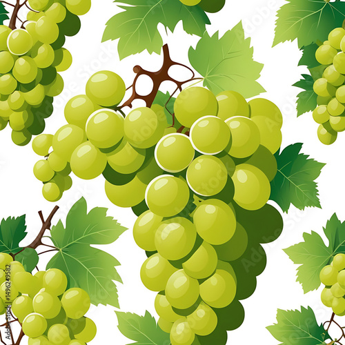 Green grapes with leaves seamless pattern
