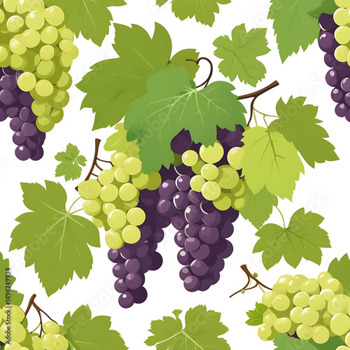 Grapes and leaves seamless pattern for background