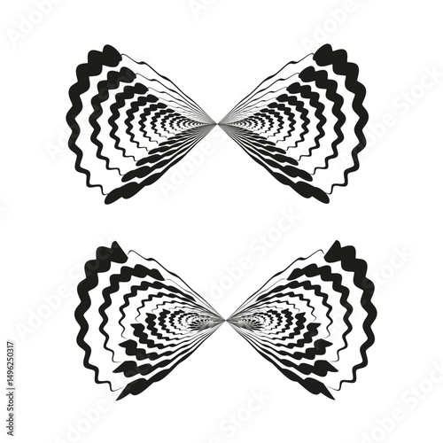 Wavy tunnel forms. Dual black spirals. Abstract curve shapes. Vector contrast style.