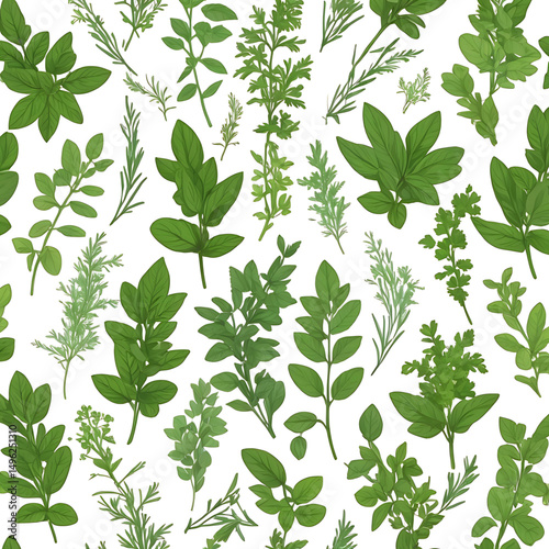 Herb botanical garden background, fresh green plants