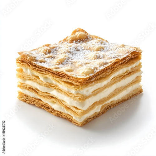 Napoli Hawaï Mille-Feuille: Julien's reimagining of the classic French dessert, with layers of delicate puff pastry and rich cream, isolated on a white background