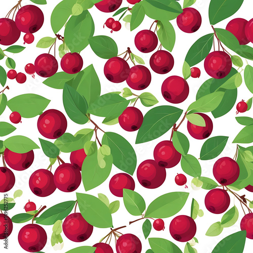Red berries with green leaves pattern