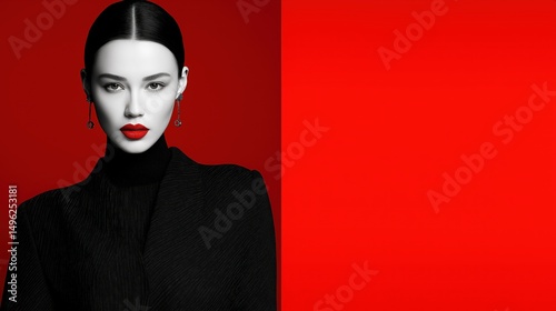 Fashion model with red lips...