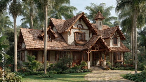 tropical house with palm trees