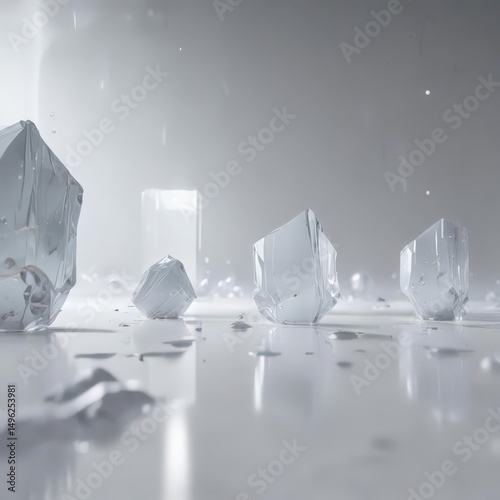 Floating translucent motes in calming white void; subtle depth and soft glow  ,  minimalist,  abstract