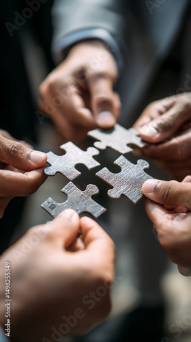 Four Hands Connecting Metallic Jigsaw Puzzle Pieces