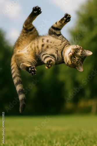 Cat in mid-air playful leap