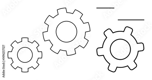 Three gears in a simple design symbolize movement, synchronization, and teamwork. Ideal for collaboration, process automation, engineering, machinery, productivity, strategy system workflows