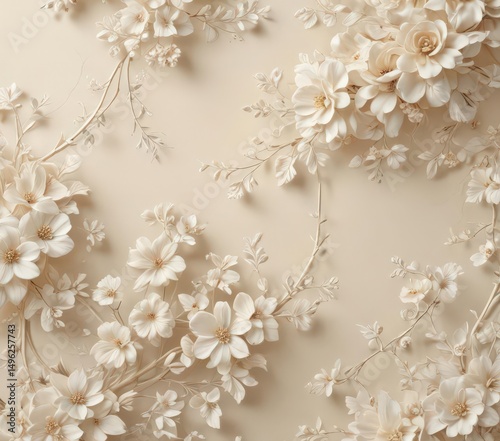Delicate cream backdrop, entwined ivory floral pattern, elegant design , high-resolution, elegant background