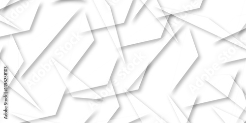 Abstract background with liens and triangles shape on white background. White and grey geometric overlapping rectangle pattern Geometric background soft shadows as patten ..White polygon textured .