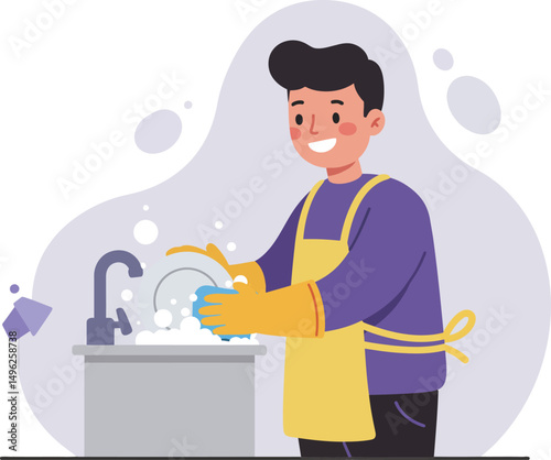 Man washing hands with soap and water at sink hygiene and cleanliness routine vector illustration 